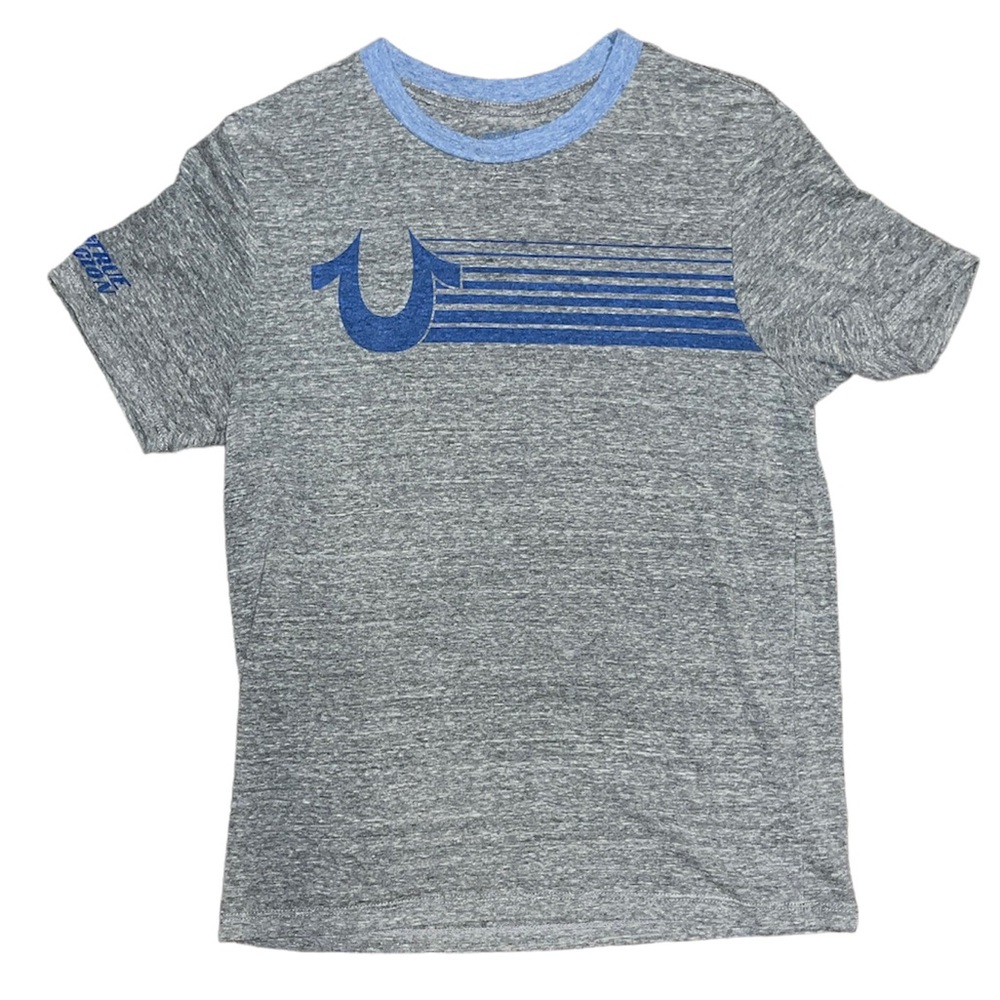 Mens True Religion soft tee. Blue and gray. Size Medium